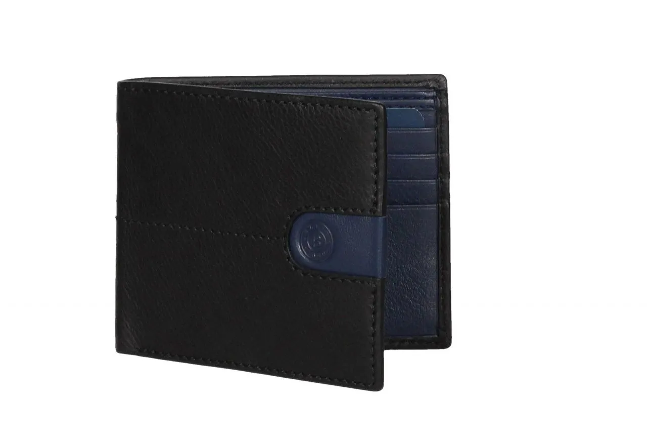 Billetera/tarjetas Caballero Piel Negro Interior Azul