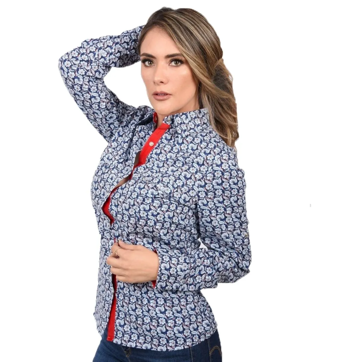 Camisa Vaquera Bordada para Mujer Color Azul con Flores WD-531