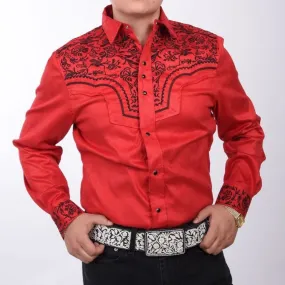 Camisa Vaquera White Diamonds de Gamuzina Color Rojo y Negro WD-924