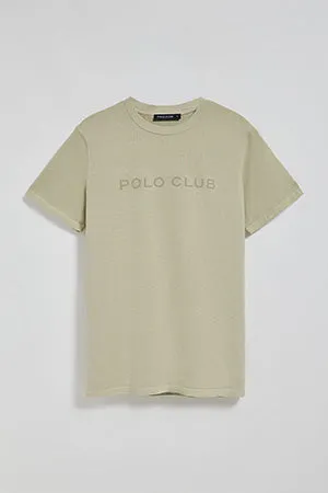 Camiseta Apolo garment dyed color piedra con logo Polo Club aterciopelado