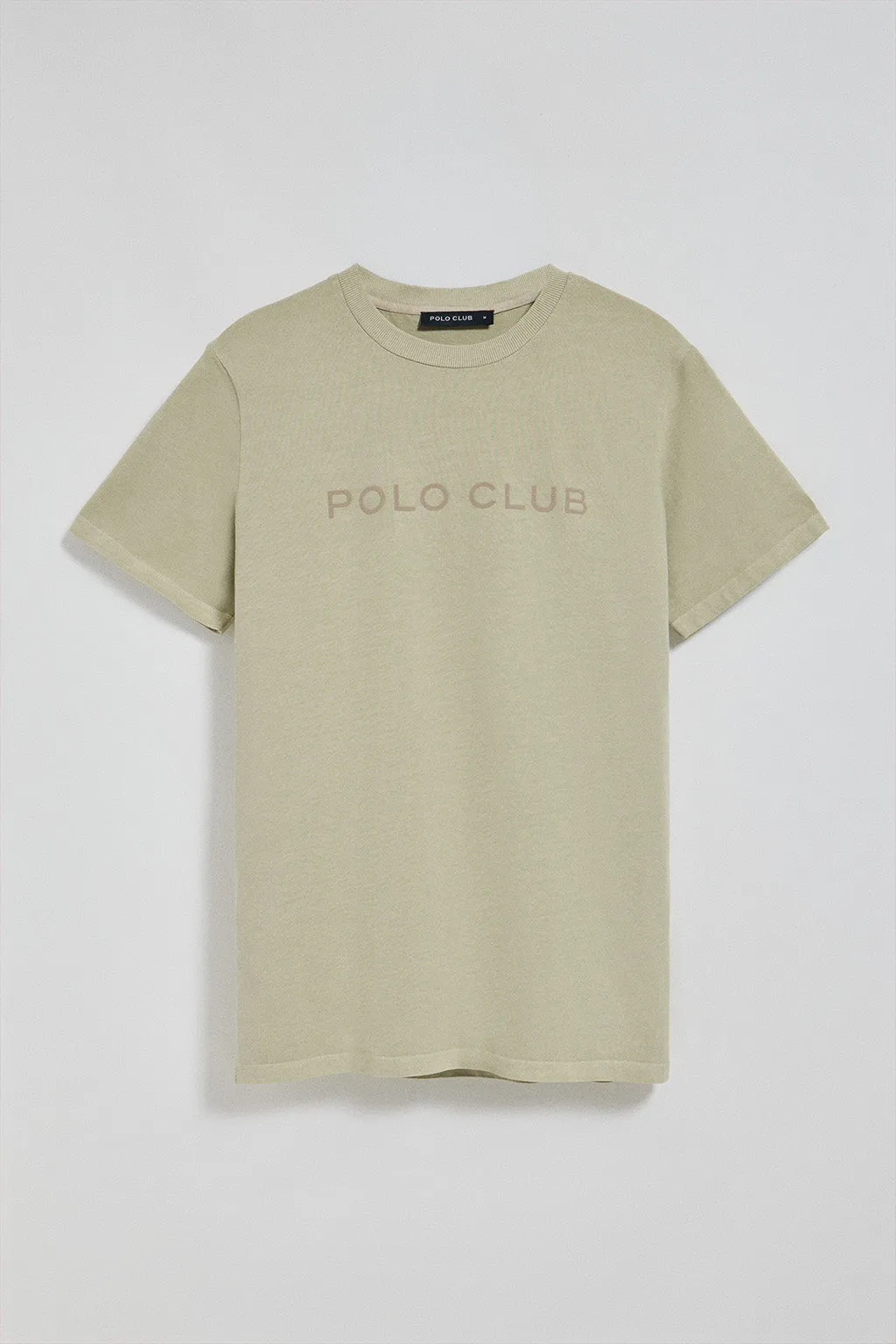 Camiseta Apolo garment dyed color piedra con logo Polo Club aterciopelado