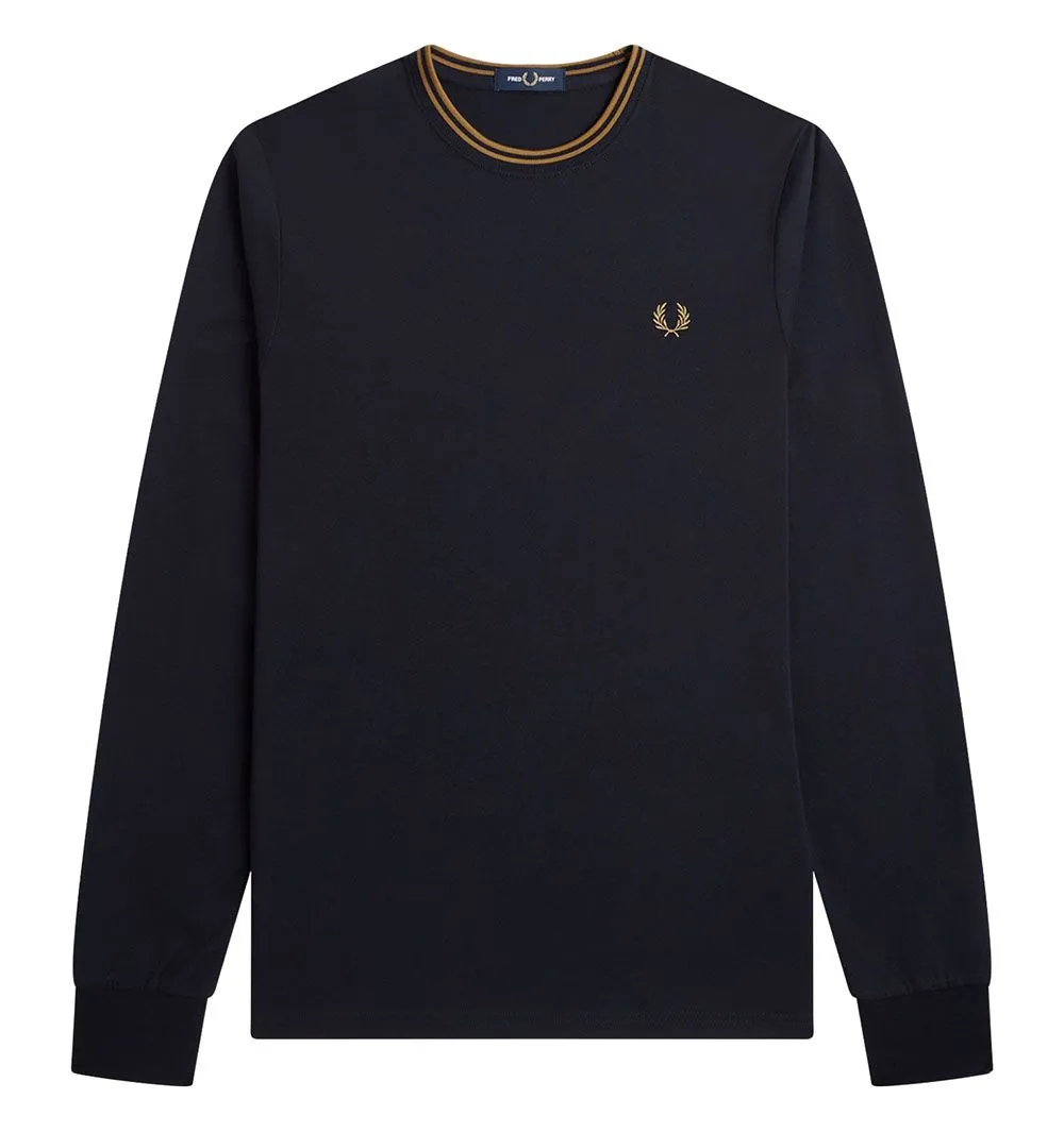 Camiseta Fred Perry de manga larga con ribete con dos franjas