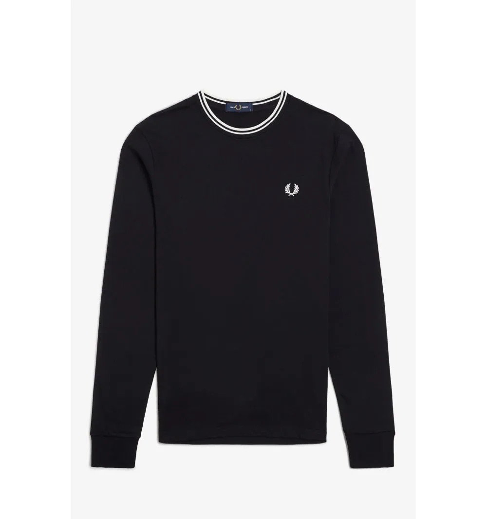 Camiseta Fred Perry de manga larga con ribete con dos franjas