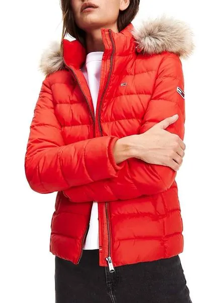 cazadora tommy jeans essential hooded rojo mujer