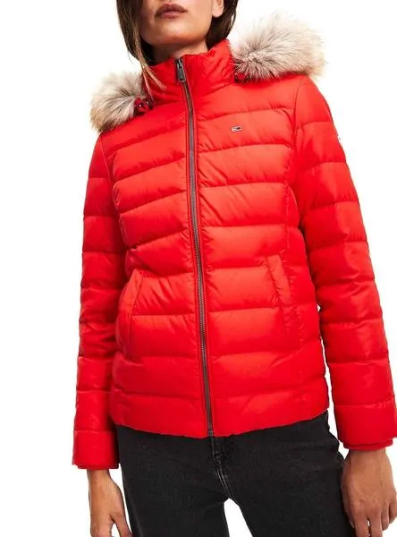 cazadora tommy jeans essential hooded rojo mujer