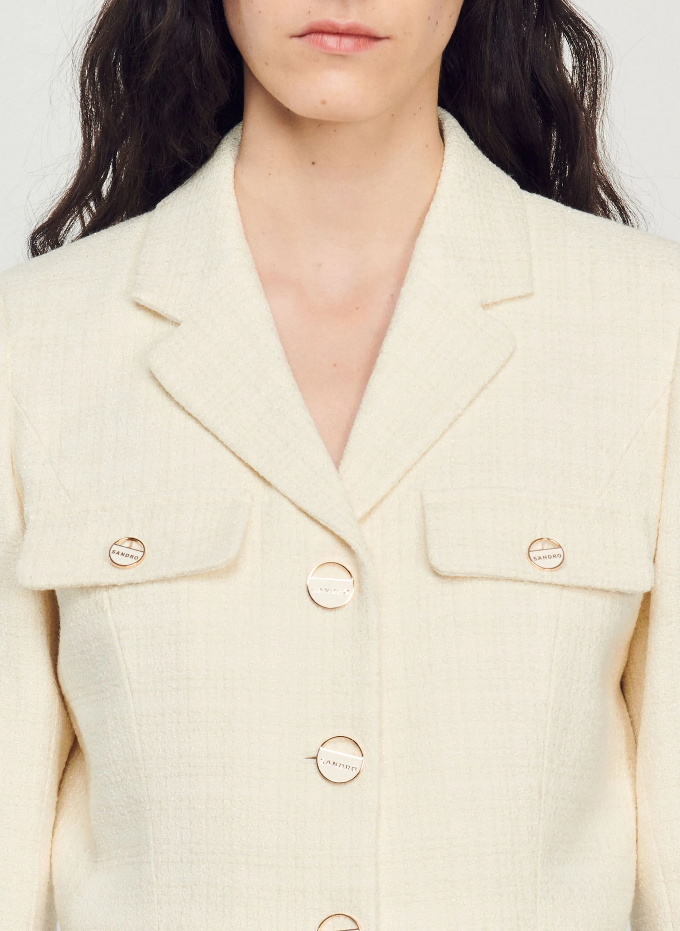 Chaqueta corta de tweed en blanco