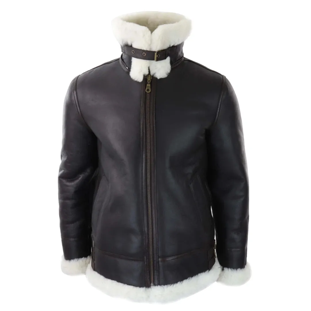 Chaqueta piloto con capucha de cuero de oveja real estilo vintage para hombre