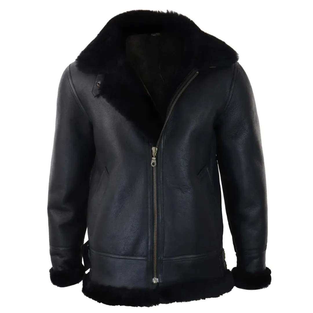 Chaqueta piloto con capucha de cuero de oveja real estilo vintage para hombre