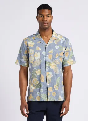 HARTFORD PALM - Camisa regular fit con estampado exótico de algodón en azul