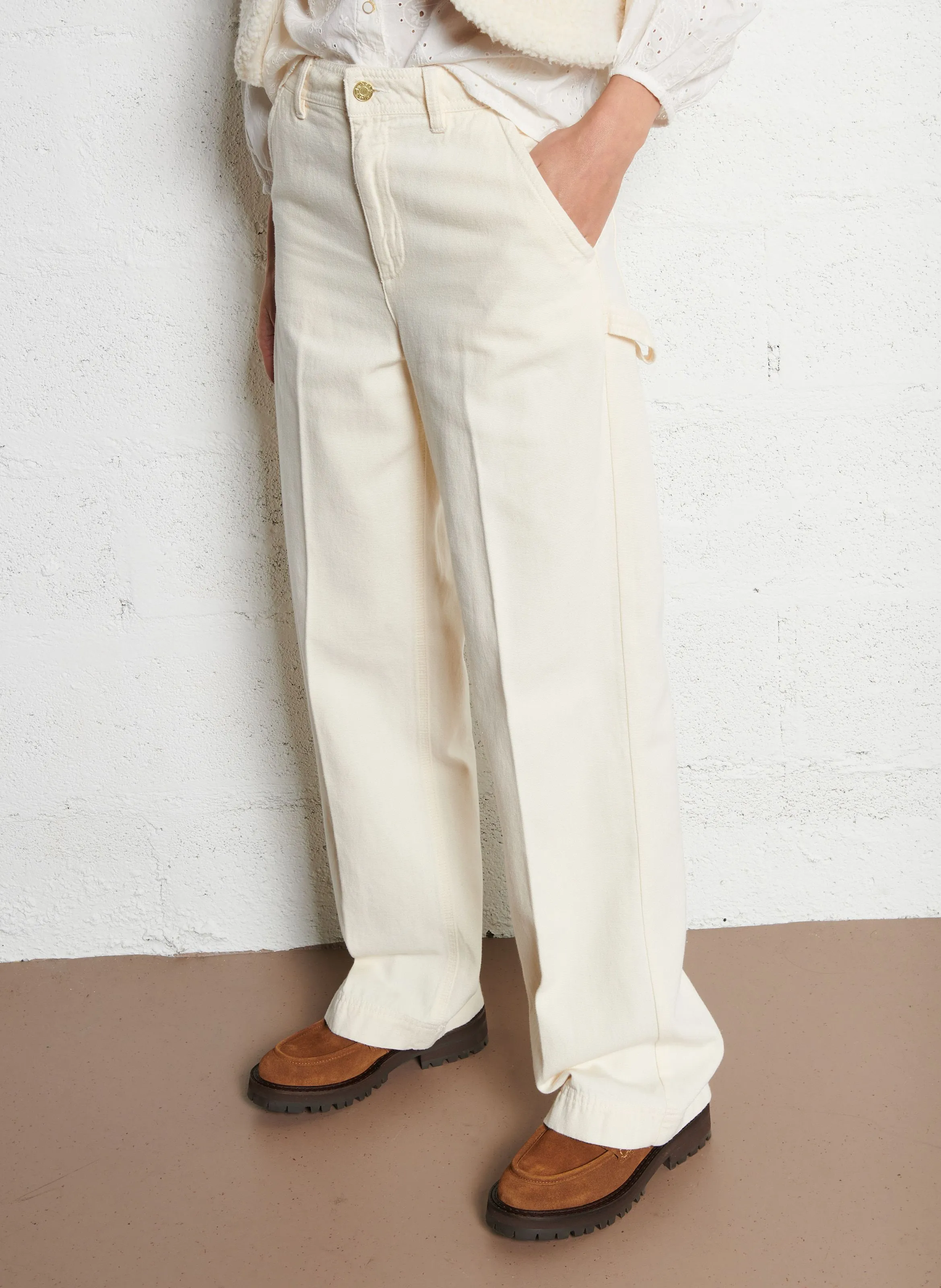 LAB DIP SIERRA - Pantalón ancho de algodón en beige