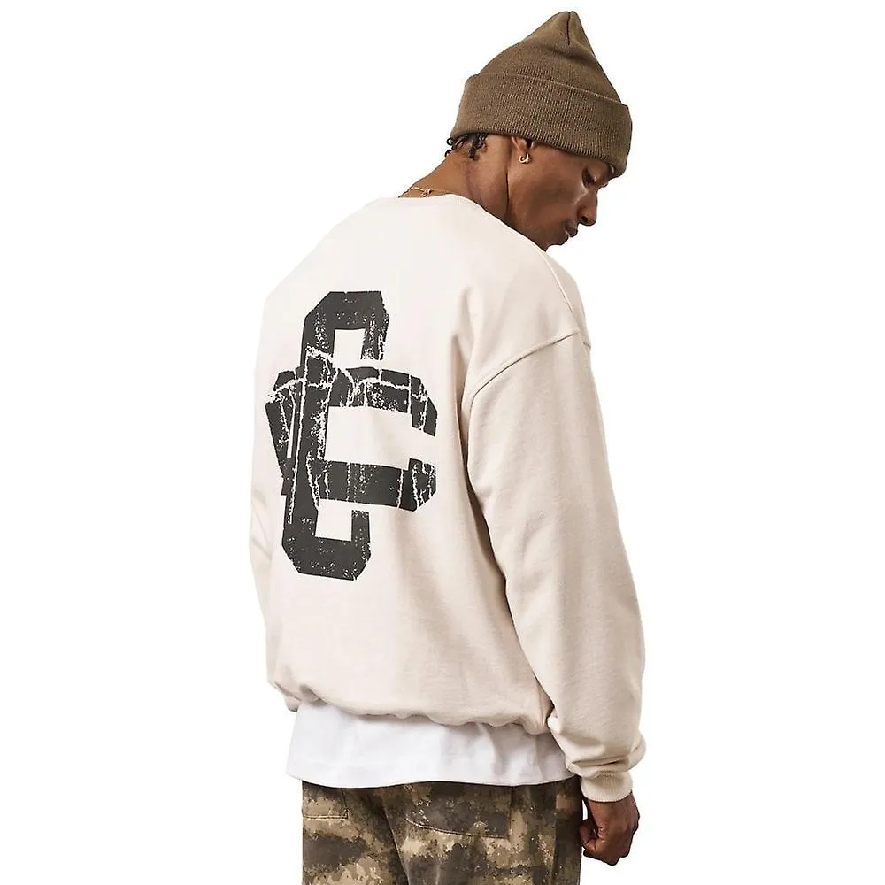 Men's Couture Club | Cracked Print Emblem Oversized Sweat Top - Off White