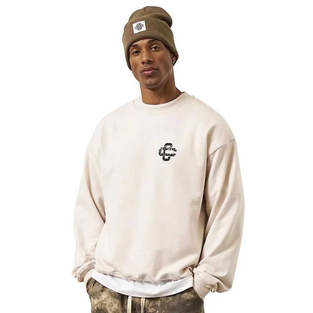 Men's Couture Club | Cracked Print Emblem Oversized Sweat Top - Off White