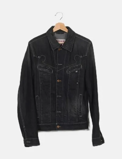 Mustang Chaqueta denim negra efecto desgastado