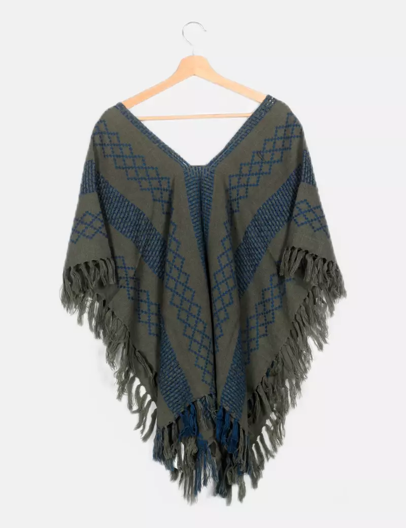 NoName Poncho de punto bicolor