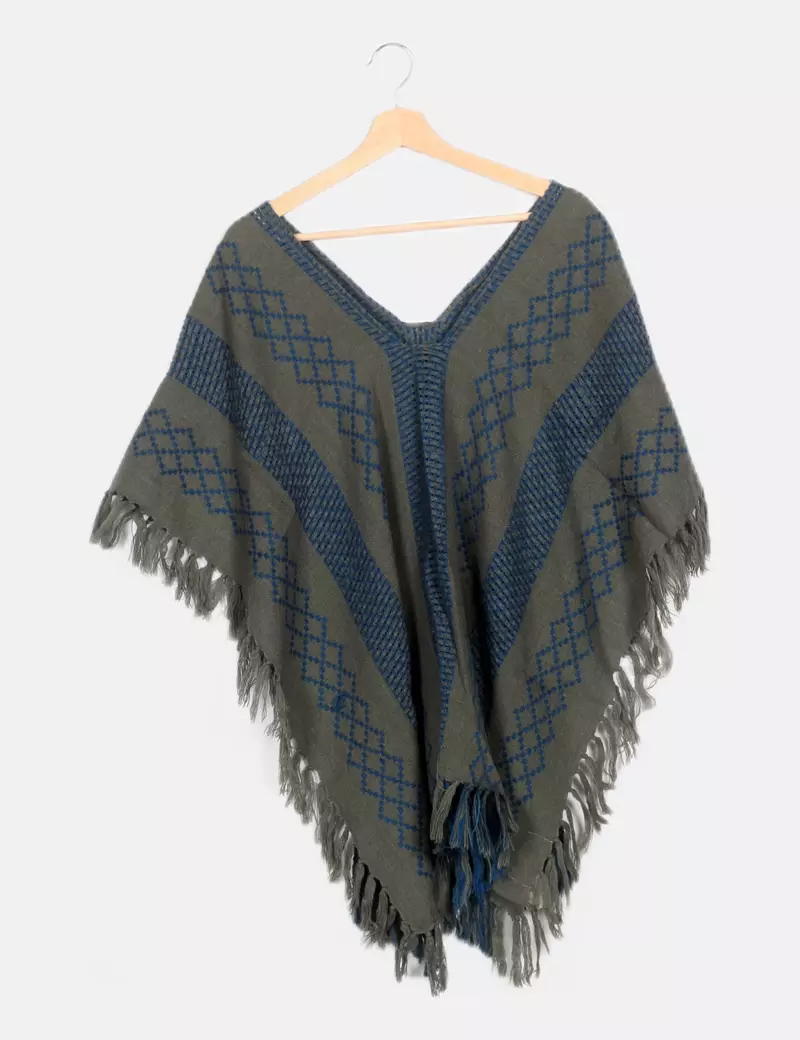 NoName Poncho de punto bicolor