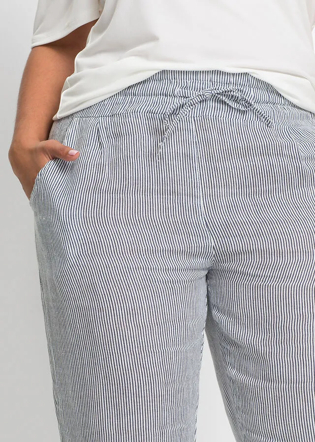 Pantalón de lino con TENCEL™ Lyocell Azul-blanco de rayas