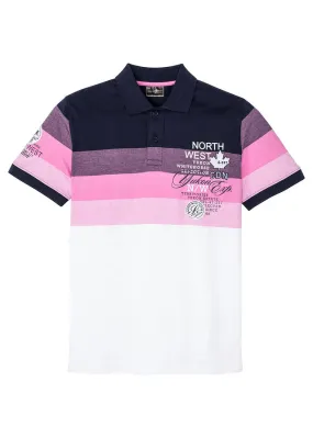 Polo de manga corta Azul oscuro-rosa-blanco de rayas horizontales