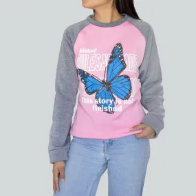 Sudadera color Gris con Rosa para Dama con Estampado de Mariposa