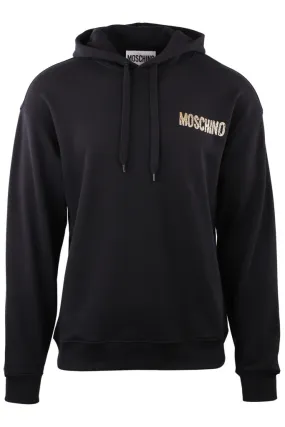 Sudadera negra con capucha y logo en goma dorado