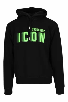 Sudadera negra con capucha y maxilogo icon verde neon borroso