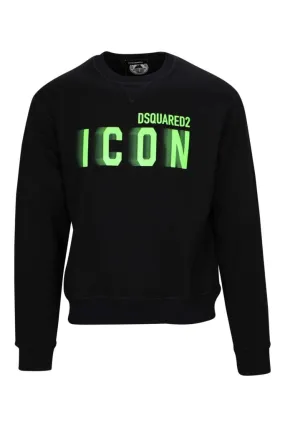 Sudadera negra con maxilogo icon verde neon borroso