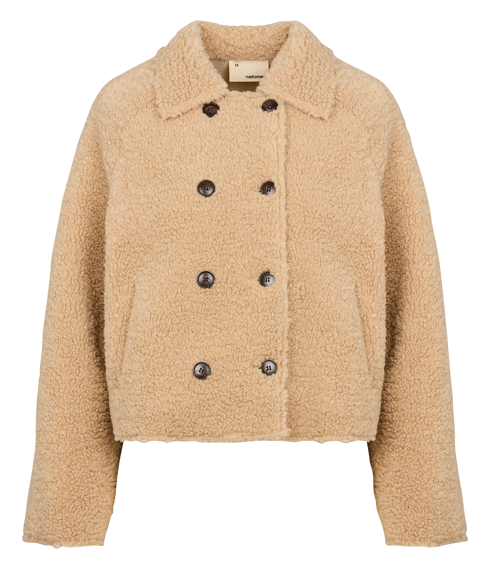 THE KORNER Chaqueta de pelo de borreguito con cuello clásico en beige