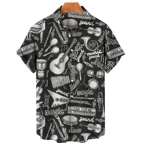 Vintage 3d Printing Music Element Hawaiian Shirt Loose Oversized 5xl Custom Short-seveed Light Breathable Top Summer New Casual 