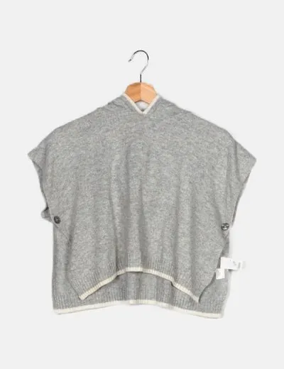 Young Dimension Poncho punto grueso gris capucha