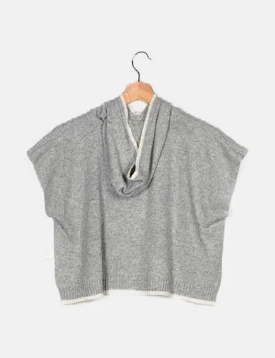 Young Dimension Poncho punto grueso gris capucha