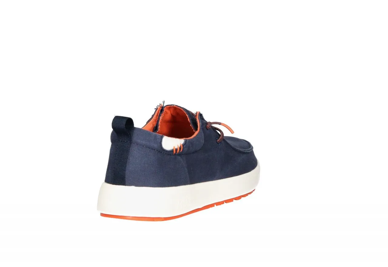 Zapato Cordon Lona Azul Cordon Elastico e Interior Naranja Piso Blanco