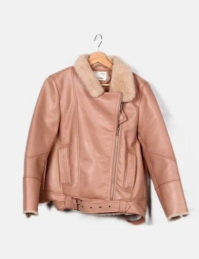 Zara Biker rosa interior pelo